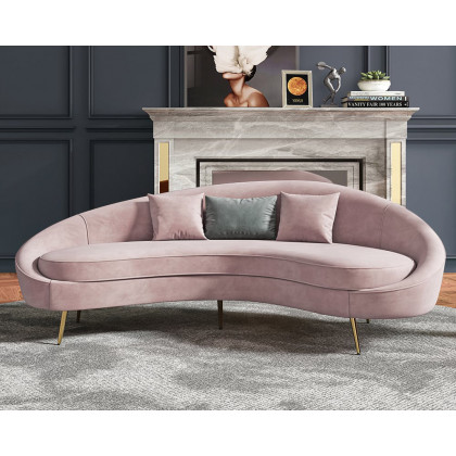 HMR Modern 83" Curved Sofa with Velvet Upholstery and Toss Pillow - Pink
