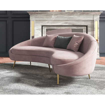 HMR Modern 83" Curved Sofa with Velvet Upholstery and Toss Pillow - Pink