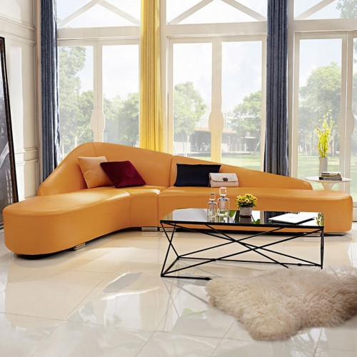 HMR Modern 6-Seater L-Shaped Corner Faux Leather Upholstery Sectional Sofa - Orange