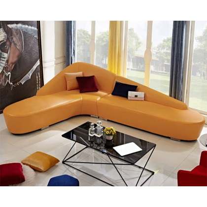 HMR Modern 6-Seater L-Shaped Corner Faux Leather Upholstery Sectional Sofa - Orange