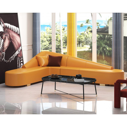 HMR Modern 6-Seater L-Shaped Corner Faux Leather Upholstery Sectional Sofa - Orange