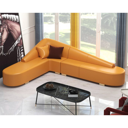 HMR Modern 6-Seater L-Shaped Corner Faux Leather Upholstery Sectional Sofa - Orange