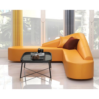 HMR Modern 6-Seater L-Shaped Corner Faux Leather Upholstery Sectional Sofa - Orange