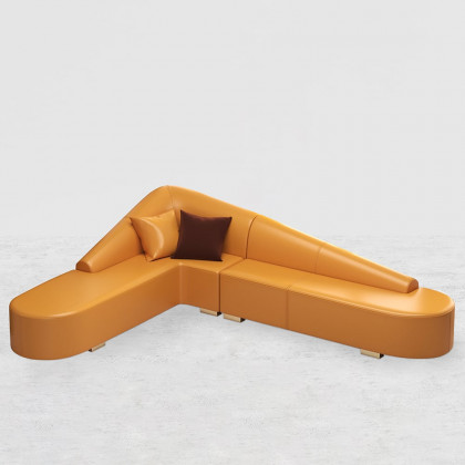 HMR Modern 6-Seater L-Shaped Corner Faux Leather Upholstery Sectional Sofa - Orange