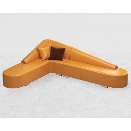 HMR Modern 6-Seater L-Shaped Corner Faux Leather Upholstery Sectional Sofa - Orange