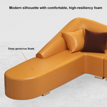 HMR Modern 6-Seater L-Shaped Corner Faux Leather Upholstery Sectional Sofa - Orange