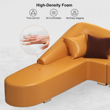 HMR Modern 6-Seater L-Shaped Corner Faux Leather Upholstery Sectional Sofa - Orange