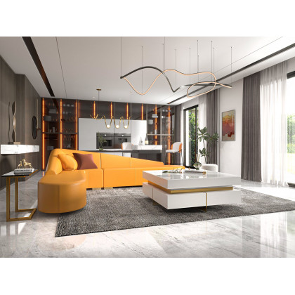 HMR Modern 6-Seater L-Shaped Corner Faux Leather Upholstery Sectional Sofa - Orange