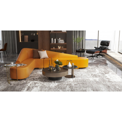 HMR Modern 6-Seater L-Shaped Corner Faux Leather Upholstery Sectional Sofa - Orange