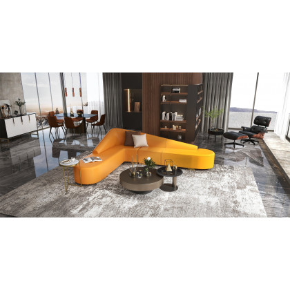 HMR Modern 6-Seater L-Shaped Corner Faux Leather Upholstery Sectional Sofa - Orange