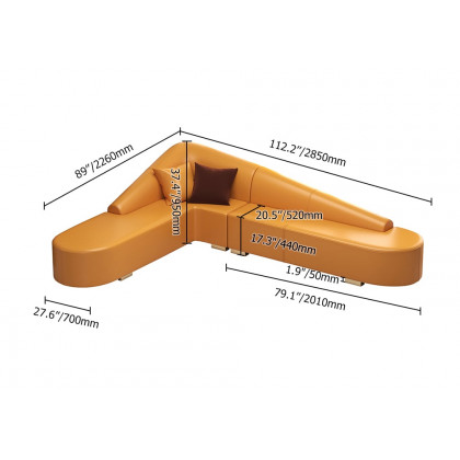 HMR Modern 6-Seater L-Shaped Corner Faux Leather Upholstery Sectional Sofa - Orange