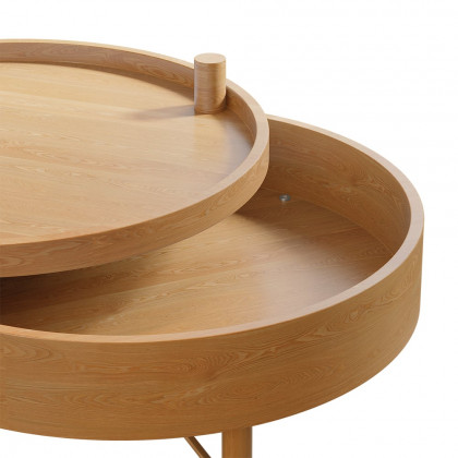 HMR Modern Round Wood Rotating Tray Coffee Table with Storage & Metal Legs - Natural