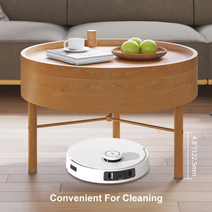 HMR Modern Round Wood Rotating Tray Coffee Table with Storage & Metal Legs - Natural