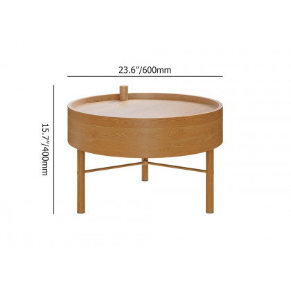 HMR Modern Round Wood Rotating Tray Coffee Table with Storage & Metal Legs - Natural