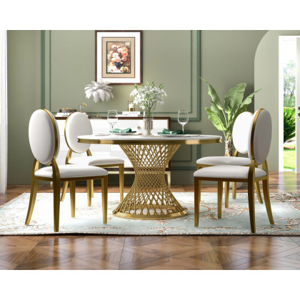HMR Luxury Modern Dining Chairs with PU Leather Upholstery (Set of 2) - White