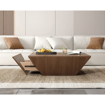 HMR Modern 39" Coffee Table with Storage and 1-Drawer - Walnut