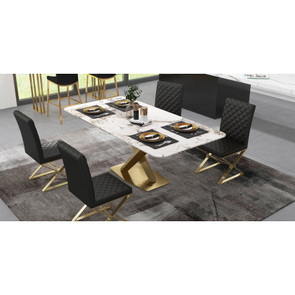 HMR Dochic Series Modern Dining Chairs with PU Leather Upholstery (Set of 2) - Black/Gold