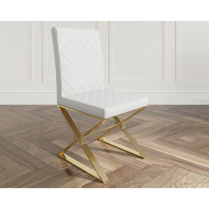 HMR Dochic Series Modern Dining Chairs with PU Leather Upholstery (Set of 2) - White/Gold