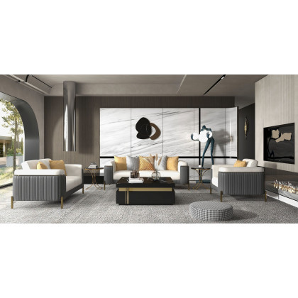 HMR Modern Luxurious Round Side Table - Black/Gold, Marble
