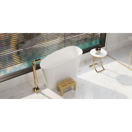 HMR Modern Luxurious Round Side Table - White/Gold, Marble