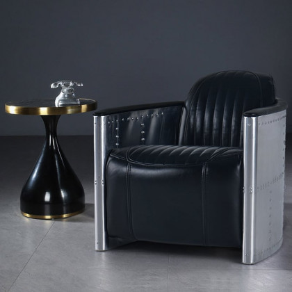 HMR - Zado Series Industrial Loft Barrel Accent Chair with PU Leather Upholstery in Black