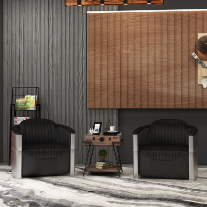 HMR - Zado Series Industrial Loft Barrel Accent Chair with PU Leather Upholstery in Black