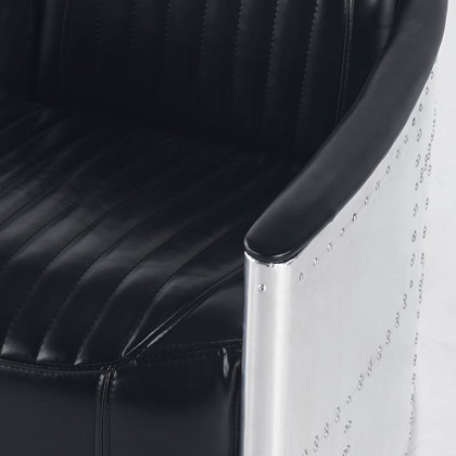 HMR - Zado Series Industrial Loft Barrel Accent Chair with PU Leather Upholstery in Black
