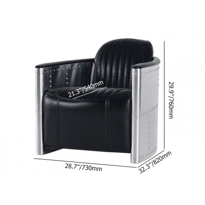 HMR - Zado Series Industrial Loft Barrel Accent Chair with PU Leather Upholstery in Black
