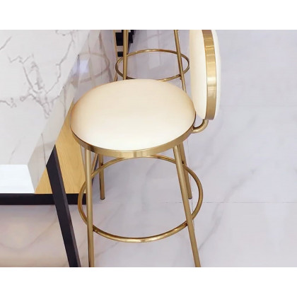 HMR - Modern Upholstery Round Faux Leather Counter Stool with Back in Beige