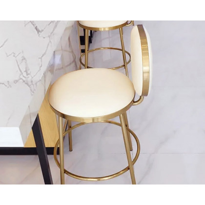 HMR - Modern Upholstery Round Faux Leather Counter Stool with Back in Beige