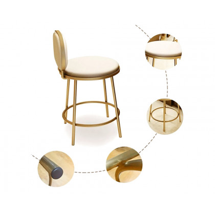 HMR - Modern Upholstery Round Faux Leather Counter Stool with Back in Beige