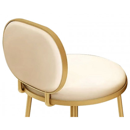 HMR - Modern Upholstery Round Faux Leather Counter Stool with Back in Beige