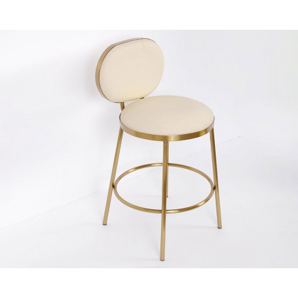 HMR - Modern Upholstery Round Faux Leather Counter Stool with Back in Beige