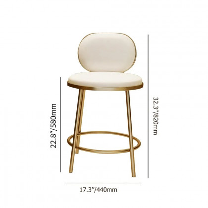 HMR - Modern Upholstery Round Faux Leather Counter Stool with Back in Beige