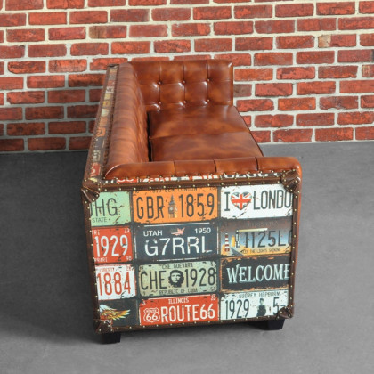 HMR - Industrial Loft 3-Seater Tufted Upholstered Sofa in Brown