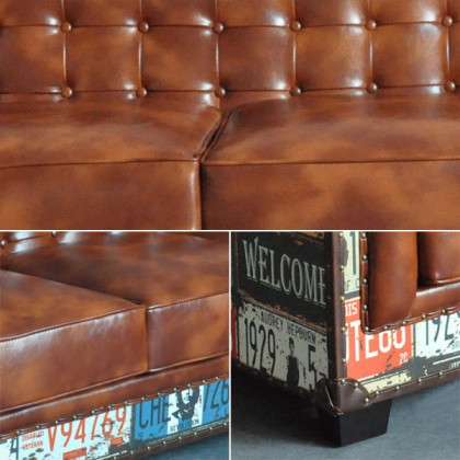 HMR - Industrial Loft 3-Seater Tufted Upholstered Sofa in Brown