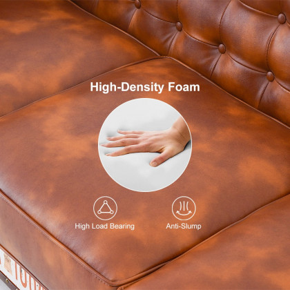 HMR - Industrial Loft 3-Seater Tufted Upholstered Sofa in Brown