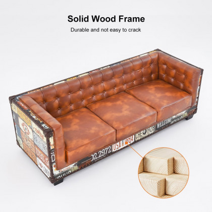 HMR - Industrial Loft 3-Seater Tufted Upholstered Sofa in Brown