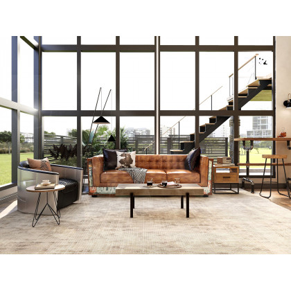 HMR - Industrial Loft 3-Seater Tufted Upholstered Sofa in Brown