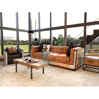 HMR - Industrial Loft 3-Seater Tufted Upholstered Sofa in Brown