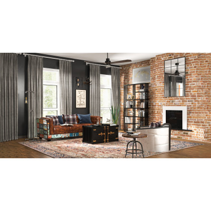 HMR - Industrial Loft 3-Seater Tufted Upholstered Sofa in Brown