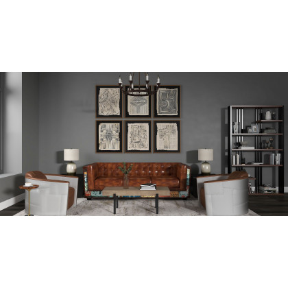 HMR - Industrial Loft 3-Seater Tufted Upholstered Sofa in Brown