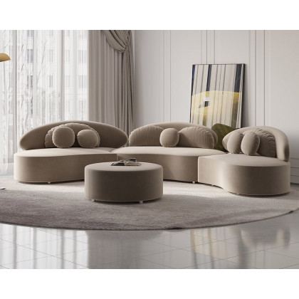 HMR Curved Sectional Sofa with Ottoman & Pillows - Khaki, Velvet, 145.7"L x 31.5"W x 30.7"H