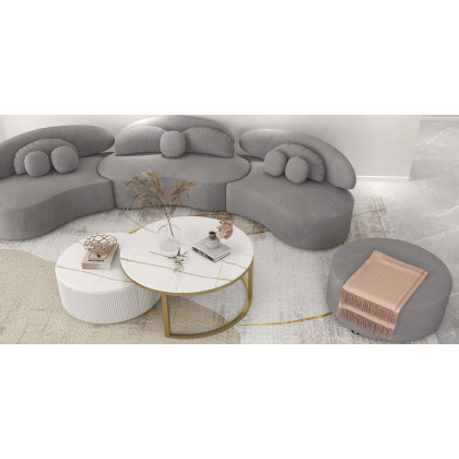 HMR - Curved Sectional Sofa with Ottoman & Pillows