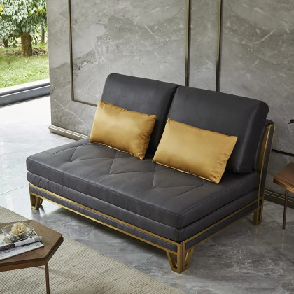 HMR - Convertible Sofa Bed Tufted Faux Leather Upholstery in 59.1"W