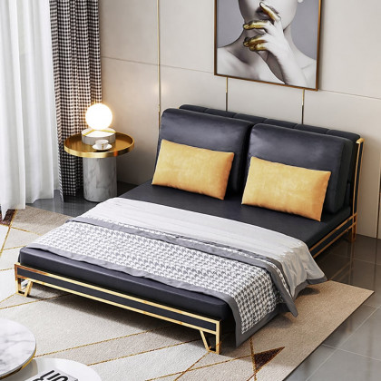 HMR - Convertible Sofa Bed Tufted Faux Leather Upholstery in 59.1"W