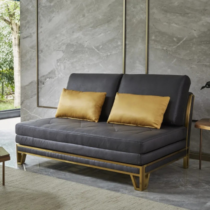 HMR - Convertible Sofa Bed Tufted Faux Leather Upholstery in 59.1"W