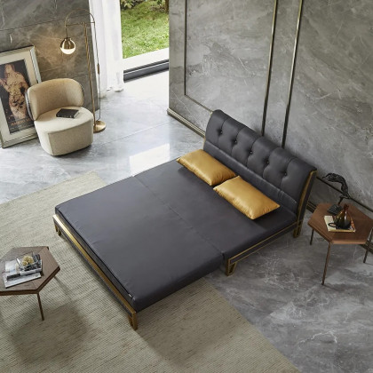 HMR - Convertible Sofa Bed Tufted Faux Leather Upholstery in 59.1"W