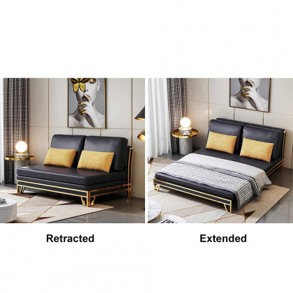 HMR - Convertible Sofa Bed Tufted Faux Leather Upholstery in 59.1"W