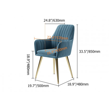 HMR Modern Dining Chairs with Velvet Upholstery (Set of 2) - Blue